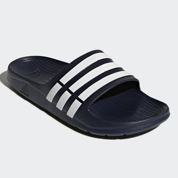 dark blue adidas slides